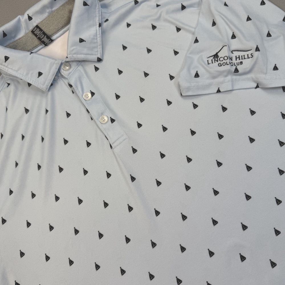 AndersonOrd Polo Shirt Mens Large Blue Sailboat AOP Lincoln Hills Golf Stretch